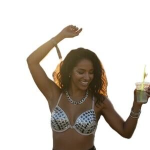 G&M Womens Silver Black Sparkly Rhinestones Sequins Bra Cream L